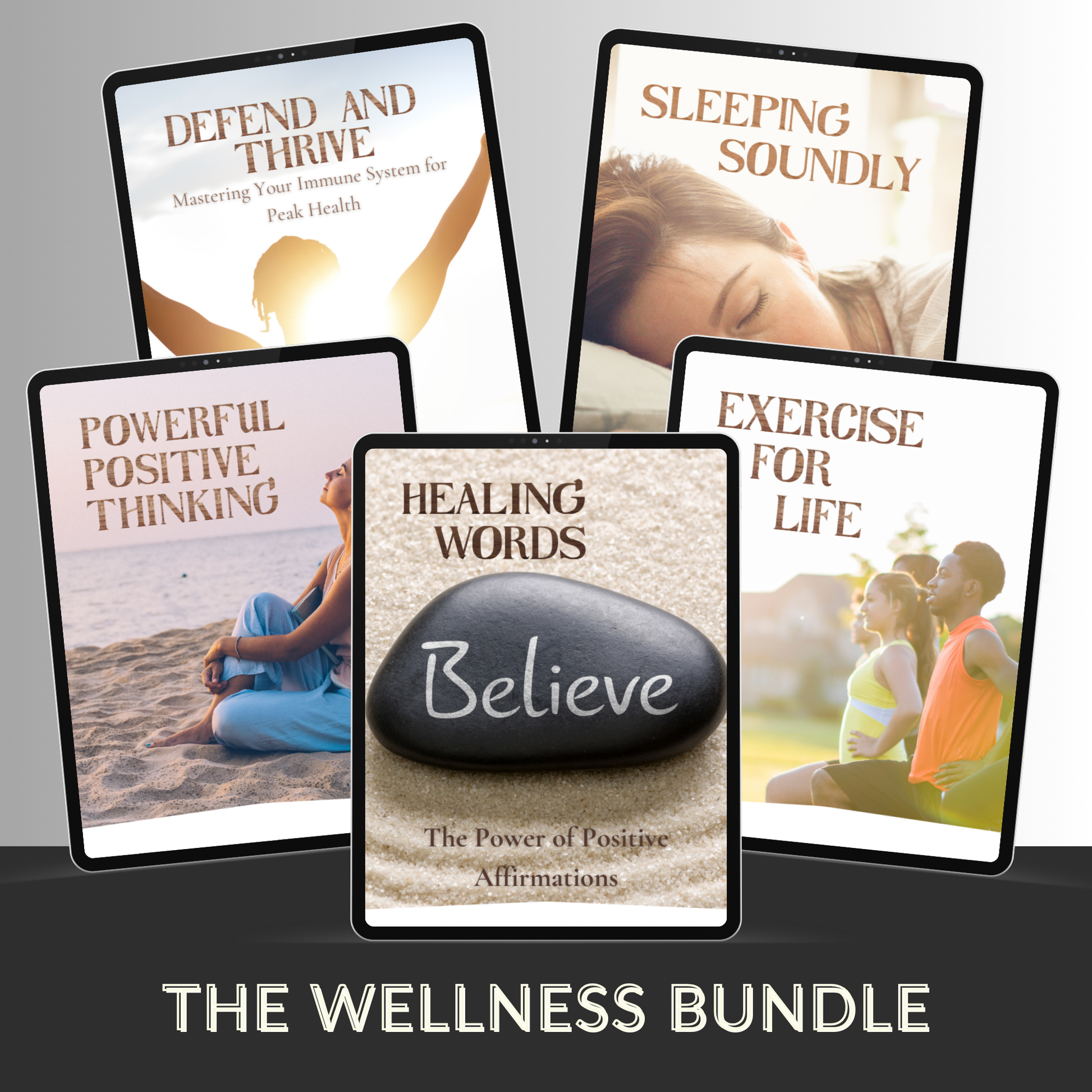 Image of The Wellness Seeker Bundle, offering guides on positive thinking, meditation, self-care, and nutrition, designed to support mind, body, and soul for a holistic approach to overall wellness and balance.