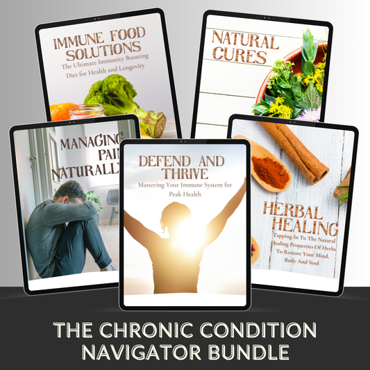 Image of the Chronic Condition Navigator Bundle, offering holistic guides on managing chronic conditions with natural remedies, pain relief, immune support, and wellness strategies for improved quality of life