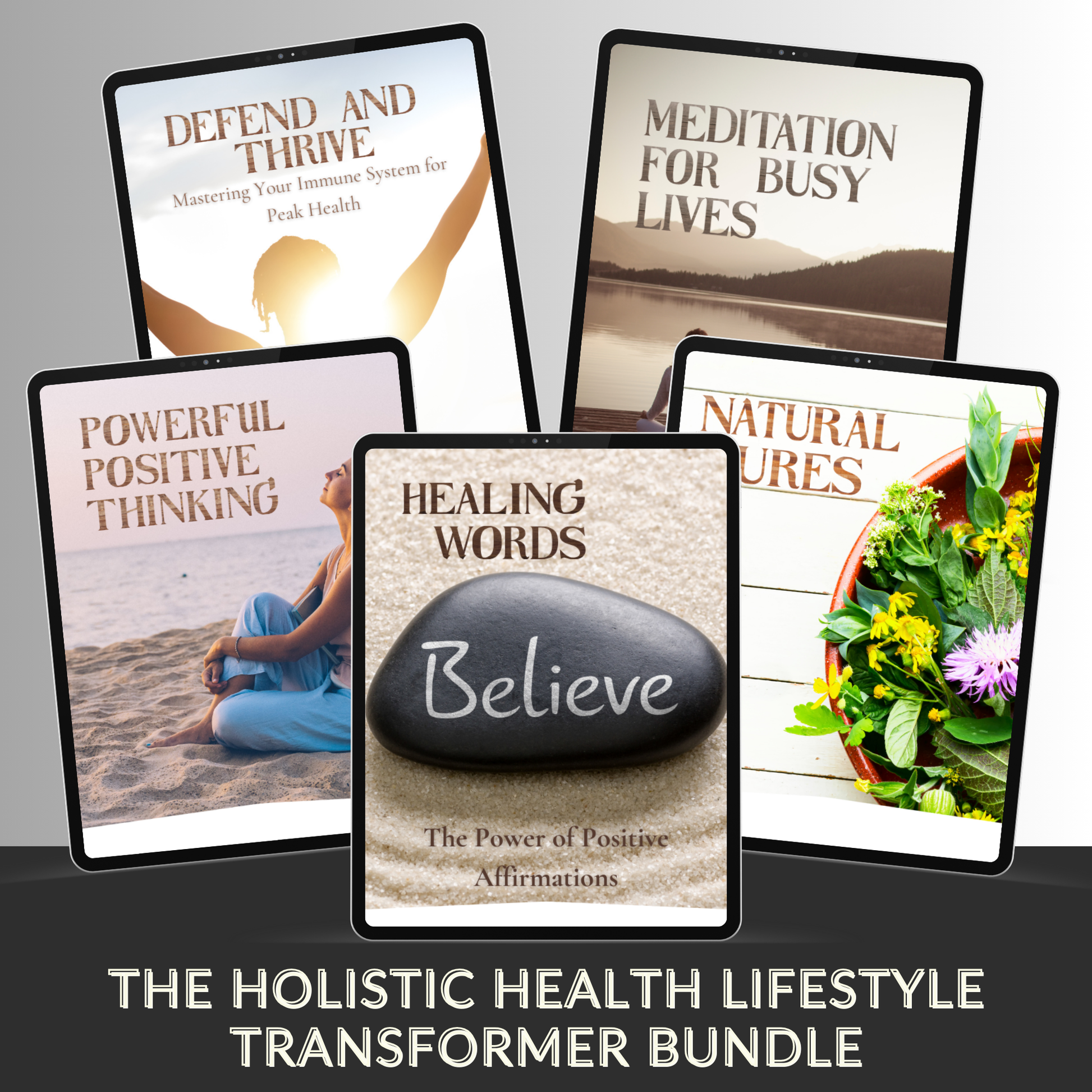 Image of The Holistic Health Lifestyle Transformer Bundle, offering comprehensive guides on holistic living, natural remedies, nutrition, and self-care strategies to help transform your health and well-being naturally.